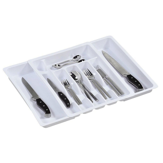 Container extensibil pentru tacâmuri, inserție pentru sertar, 29 - 47 x 38 x 6,5 cm, ZELLER, alb