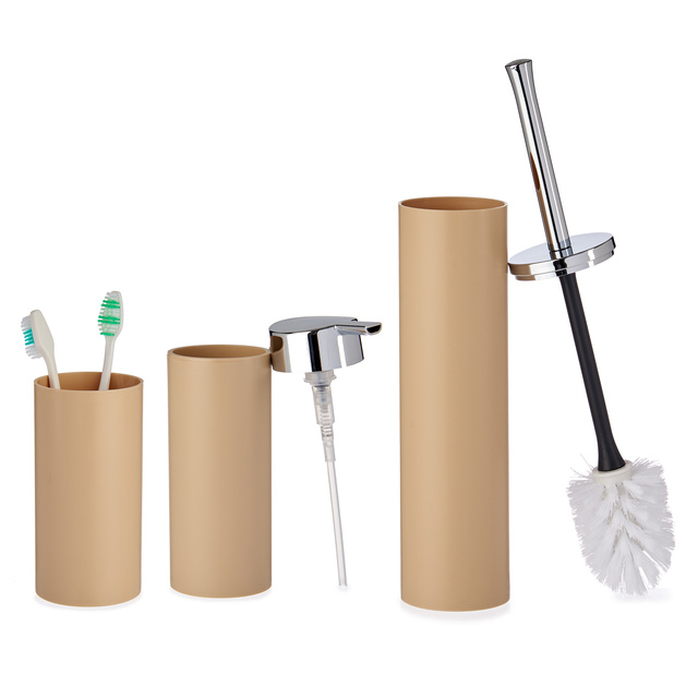 Accesorii de baie din plastic cu manere argintii, 3 bucati