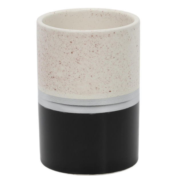 Pahar pentru periute de dinti, ceramica, alb/nergu, 7 x 10 cm