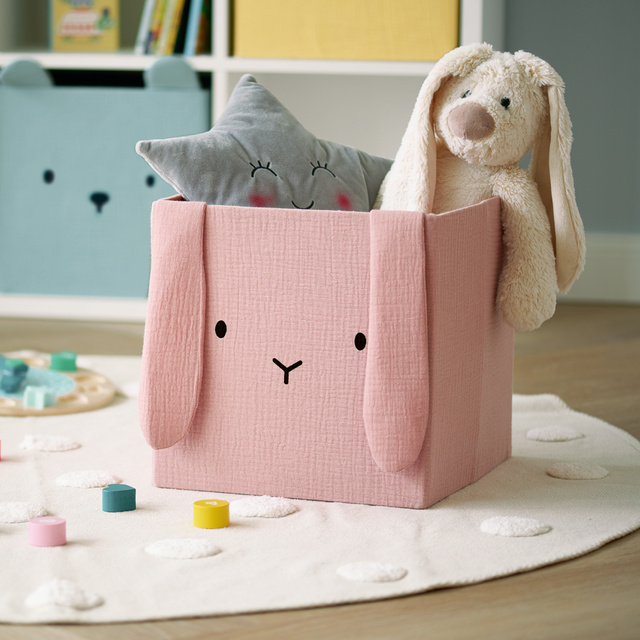Cutie pentru jucării din muselină COZY KIDS cu urechi, 28 × 28 × 28 cm