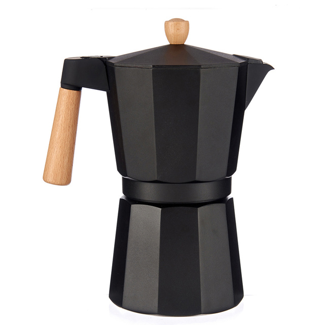 Cafetiera din aluminiu cu maner din lemn, 12 cesti